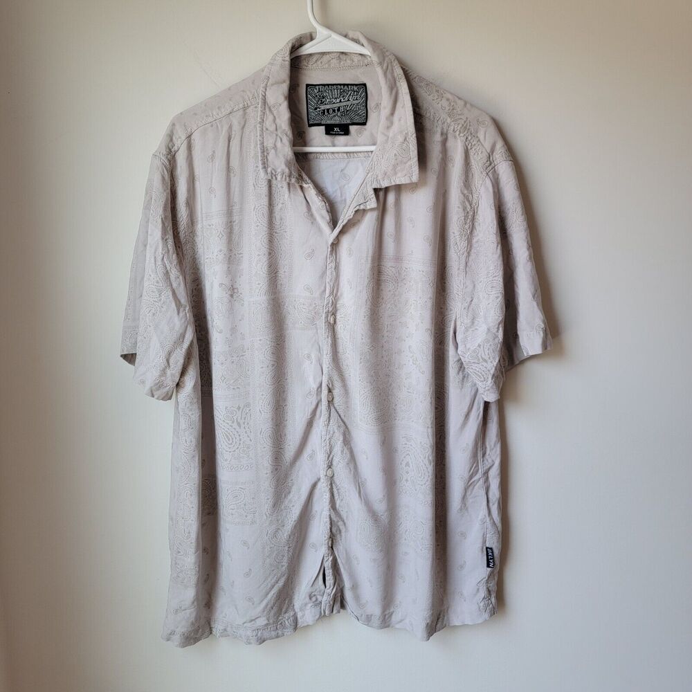 Brooklyn Cloth Button Up‎ Shirt Bandana Paisley Print Size XL Beige Monotone